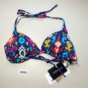 PIOMBO Bikini Top Blue Geometric Print Large Halter Women’s Beachwear New
